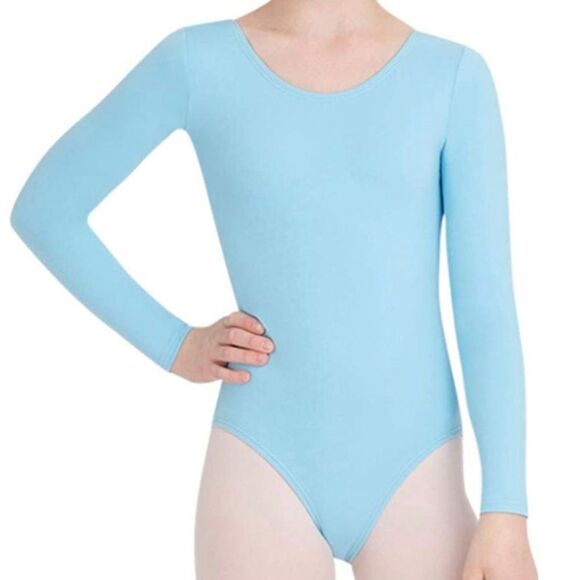 Capezio Girls' Team Basics Long Sleeve Leotard size l color light blue - Picture 2 of 6